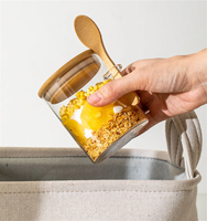 Bocaux en verre avec couvercles et cuillère en bambou 3 petits récipients à sucre en verre avec couvercles en bois et cuillères à café et à thé pour thé en vrac