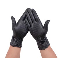 Sarung Tangan Sekali Pakai PVC/Nitril Bertekstur Berlian Hitam Tebal dan Tahan Lama, Dipilih dengan Cermat, Pelindung Oranye Anti Selip