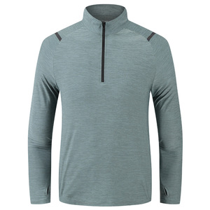 Kaos Olahraga Pria Kerah Tegak Setengah Resleting Lengan Panjang Warna Solid Kualitas Tinggi Terbaru Musim Semi Gugur Activewear ODM - Product Image 1
