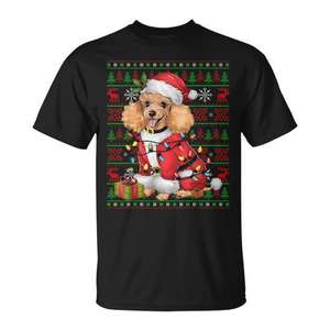 T-shirt de Noël avec motif de chien Toy Poodle, lumières de Noël et Père Noël moche, design de fêtes de Noël - Product Image 1