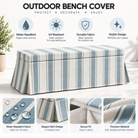 Housse de banc d'extérieur durable et résistante, motif jupe élégante, ajustement sécurisé, style polyvalent, rayures bleu-gris, pour jardin et patio