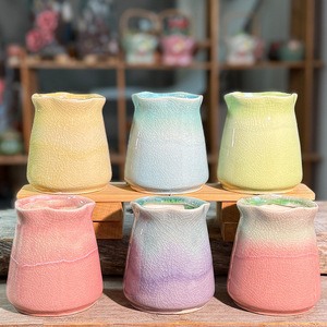 กระถางต้นไม้เซรามิกเนื้อหยาบ ระบายอากาศได้ดี มีหลายขนาด สีไล่ระดับสดใส สำหรับปลูกไม้อีโอเนียม - Product Image 2