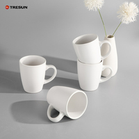 En Gros Ensemble de Vaisselle en Céramique Grès Blanc Mat de 4 Pièces, Sortie d'Usine, Pas Cher, Kit de Tasses, Compatible Micro-Ondes