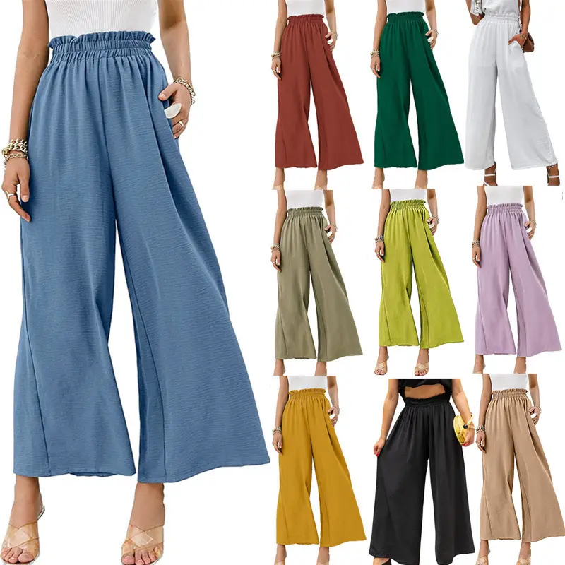 2023 Summer S-3XL Hot Selling Custom Logo Casual Women Cotton Solid High Waist Loose Pants For Ladies