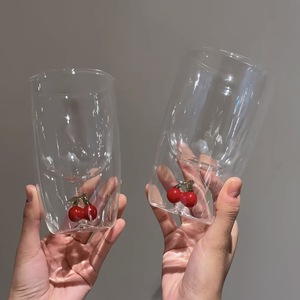 Vaso de Vidrio <span class=keywords><strong>Bravo</strong></span> Hecho a Mano, de Borosilicato de Doble Pared, con Decoración en Relieve de Frutas, para Hogar o Cafetería, para Bebidas Frías o Calientes, Café, Jugo - Product Image 2