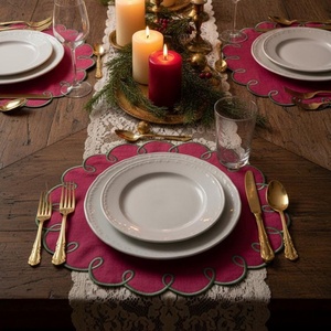 <b>Linen</b>/Cotton <b>Linen</b> <b>Cloth</b> Napkins Monogram Custom Design 100% <b>Linen</b> Scalloped Classic Handmade Embroidered <b>Table</b> Placemat Dining - Product Image 5