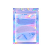 Pochette holographique refermable avec fenêtre transparente, sac d'emballage en plastique personnalisable avec logo pour cils, cosmétiques et petits articles
