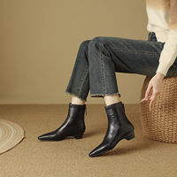 Bottines à talon chaton en similicuir texturé noir pour femme, à bout pointu, avec fermeture éclair arrière, pour l'automne et l'hiver, chaussures de bureau, faible MOQ, ODM