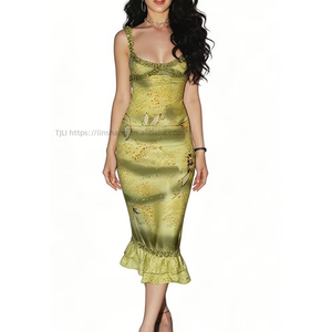 Women's 2 Piece Floral Print Set Spaghetti <b>Strap</b> Cami & Ruffled Midi Skirt for Party & Evening Wear Fashion - Product Image 1