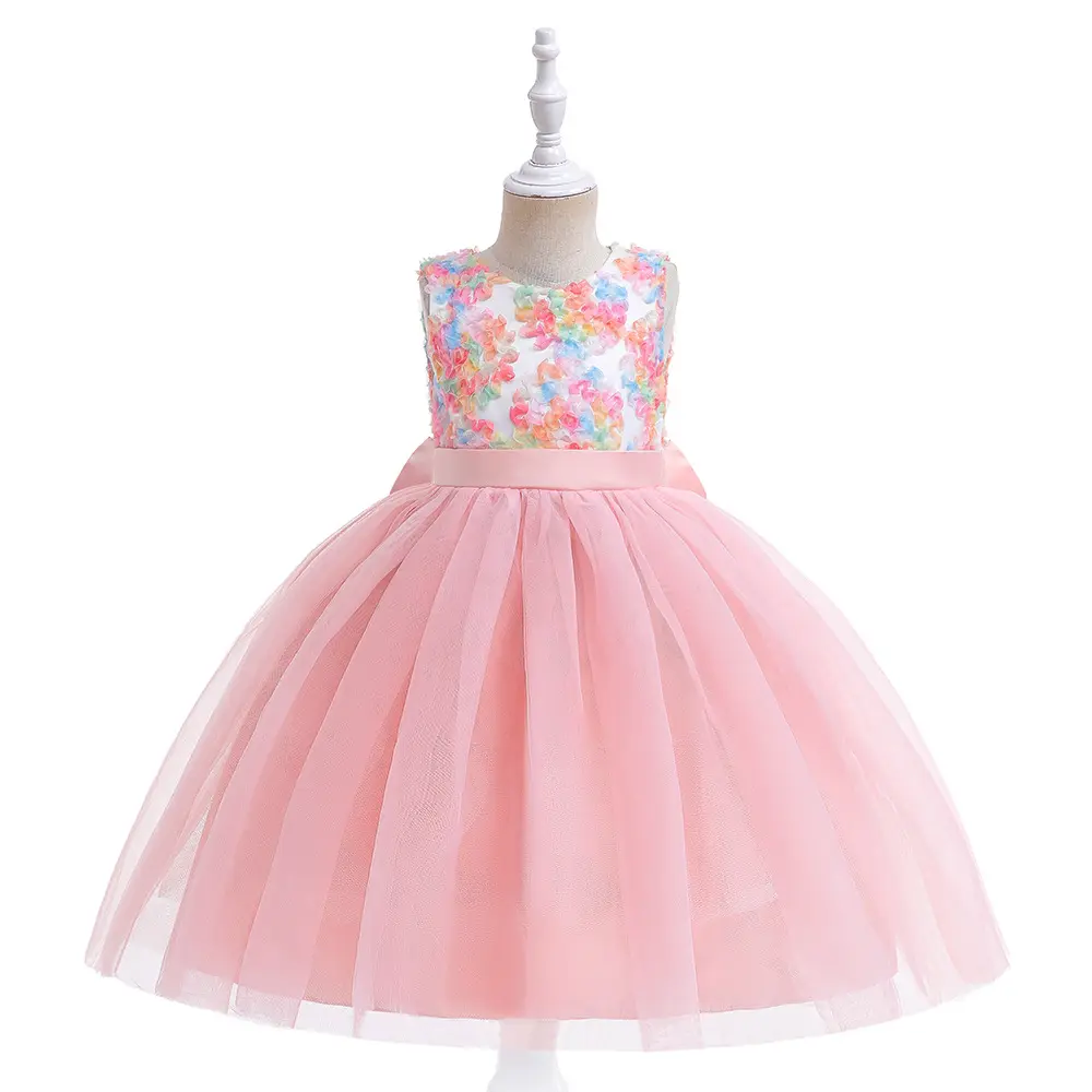 New products RTS kids flower sleeveless princess dress children party dresses girls pink tutu dress