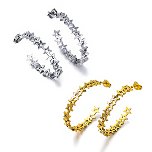 Pendientes de tuerca de color oro y plata de 18 quilates personalizados, joyería chapada en PVD, pendientes huecos de estrella de cinco puntas de acero inoxidable a la moda - Product Image 4