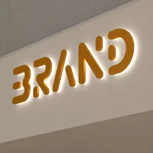 3D ที่กำหนดเอง LED backlit ป้ายโลโก้สีทองนำกลางแจ้งร้านกาแฟป้ายตัวอักษรโครเมี่ยม