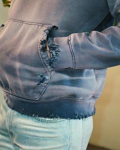 مخصص للأحجام الكبيرة فضفاضة فارغة ممزق فضفاض ممزق خمر ثقيل الوزن القطن قرد غسل الحمضية هوديي للرجال - Product Image 6