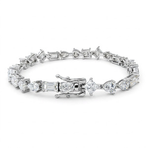 RUNQI B20493 Bracelet tennis classique pour femme en argent S925 plaqué rhodium avec moissanite taille princesse sertie griffe géométrique pour mariage - Product Image 1