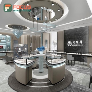 Vitrine de présentation de bijoux en bois haut de gamme moderne avec éclairage LED en verre et métal pour boutique de détail - Product Image 3