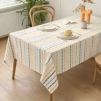 Nappe Moderne Nordique en Jacquard Tissé Polyester Rayures Horizontales Violet Beige Lavable Rectangulaire pour Table à Manger Maison