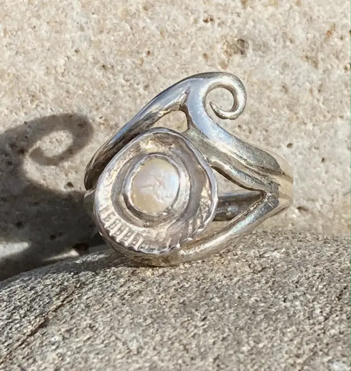 Handgemachter Sea Side Design Ring Sterling Silber Ring mit natürlichem Perlen wellen ring