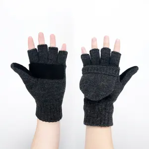 wholesale winter outdoor high quality half finger fleece lining thermal gloves with finger cap