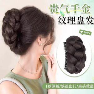Peluca de moño alto para mujer con clips de textura realista, moño trenzado, postizo de pelo sintético natural y esponjoso - Product Image 2