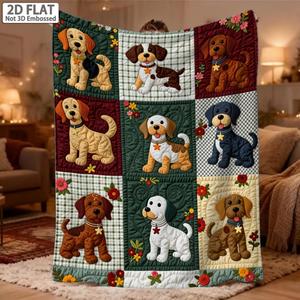 Multicolor Patchwork <b>Puppy</b> Quilt Flannel Blanket Throw Blanket Nap Blanket Super Soft Machine Washable for Winter Warmth - Product Image 3