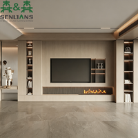 Mueble de TV Moderno Minimalista SLS con Chimenea Integrada, Acabado en Madera Clara con Retroiluminación LED, Mueble Multimedia Personalizado