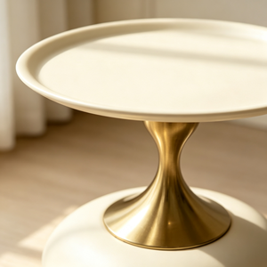 Table basse moderne de luxe, plateau en verre trempé blanc crème, base en métal doré brossé, meubles de salon - Product Image 3