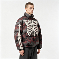 Blouson universitaire personnalisé à col montant avec patch chenille squelette, lettres sur le devant, coupe oversize, zippé, coupe-vent, éco-responsable, style streetwear pour homme