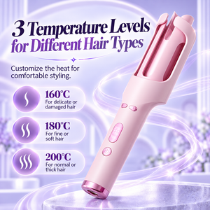 3 Temperature Levels <b>Hair</b> Curler Digital <b>Hair</b> <b>Styling</b> <b>Tool</b> 160 C 180 C 200 C Pink Heated Curling Iron - Product Image 1
