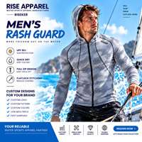 Rashguard pour homme avec capuche solaire intégrée, fermeture éclair intégrale, protection solaire, pour le surf et la natation, anti-humidité, blanc gris imprimé abstrait