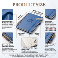 Carnet à spirales personnalisé en cuir PU avec fermeture élastique et attache pour stylo, reliure Wire-o, journal avec logo pour le bureau, l'école, vente en gros OEM