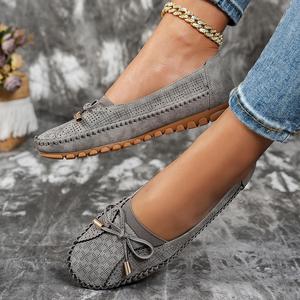 Women's <b>Pointed</b> <b>Toe</b> Grey <b>Flat</b> Loafers,LightWeight Sole Ballet-Style Casual Shoes,Comfortable Slip-On Moccasin - Product Image 2