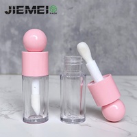 JIEMEI Nuevo Diseño en Stock, Botella de Brillo Labial Vacía de 4ML con Tapa en Forma de Bola, Logotipo Personalizado, Brocha Grande, Tubo de Brillo Labial Redondo y Grueso Único