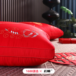 Oreiller de mariage Hongchang rouge, brodé en 3D, garni de coton, oreiller décoratif - Product Image 3