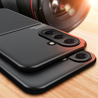 Support magnétique pour voiture, coque arrière antichoc en cuir PU mat pour Samsung Galaxy A57 / A37, protection de l'objectif de l'appareil photo, pare-chocs souple en TPU
