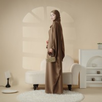 Nouvel ensemble abaya décontracté à devant ouvert avec hijab, robe longue élégante et chic de style Dubaï pour femmes musulmanes, vente en gros