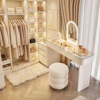 Nouvelle Commode Moderne en Bois avec Miroir Lumineux, Grande Capacité de Rangement, Table de Maquillage, Meuble de Chambre d'Hôtel de Haute Qualité