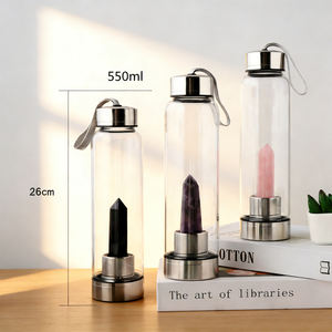 Bouteille d'eau en verre réutilisable moderne de 500 ml, anti-fuite, avec baguettes de cristal naturel et pointes de pierres précieuses pour élixir de guérison – Cadeau - Product Image 3