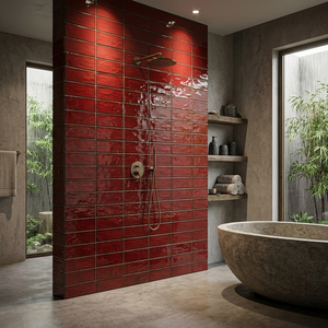 Piastrelle Zellige Artigianali Wabi Sabi 60x240mm Fatte a Mano, Rosso Ciliegia Smaltato, Piastrelle in Ceramica per Pareti Moderne Antiscivolo di Lusso - Product Image 4