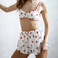 Ensemble de lingerie sexy QINSI pour femmes, deux pièces, imprimé cerise, pyjama, 100% coton, ensembles de sous-vêtements, soutien-gorge, shorts, nuisette pour femme