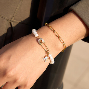 Fashion Charm Bracelet Imitation Pearl Gold Tone <b>Star</b> Pendant Paper <b>Clip</b> Design Gift Jewelry - Product Image 3