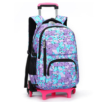 Sac à dos scolaire pour adolescents en nylon imperméable à impression géométrique avec système de chariot télescopique, 20-36L, sac à dos scolaire pour enfants, cartable