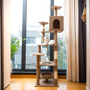 Tree Tower Three Layers with Sisal Scratching Post Pet Furniture 167cm 66 Inch Condo and Wood <b>Platform</b> MDF Plywood OEM/ODM - Product Image 1
