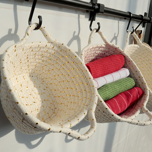 Cesta de almacenamiento redonda de cuerda de algodón nórdico, trenzada, con asa, hecha a mano, juego de 3 piezas para alimentos y artículos diversos - Product Image 3