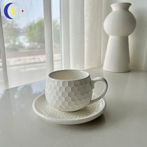 Wholesale Embossed Dinnerware <b>Sets</b>-Single Cups and Saucers for Coffee Tea Breakfast Milk Embossed Drinking Cups - Product Image 1