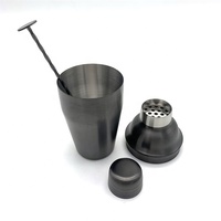 18oz 500ml Brossé Mat Noir Plaqué Bar Barman Tool Kit Boissons Boissons Cobbler Cocktail Shaker Set Avec Cuillère À Mélanger