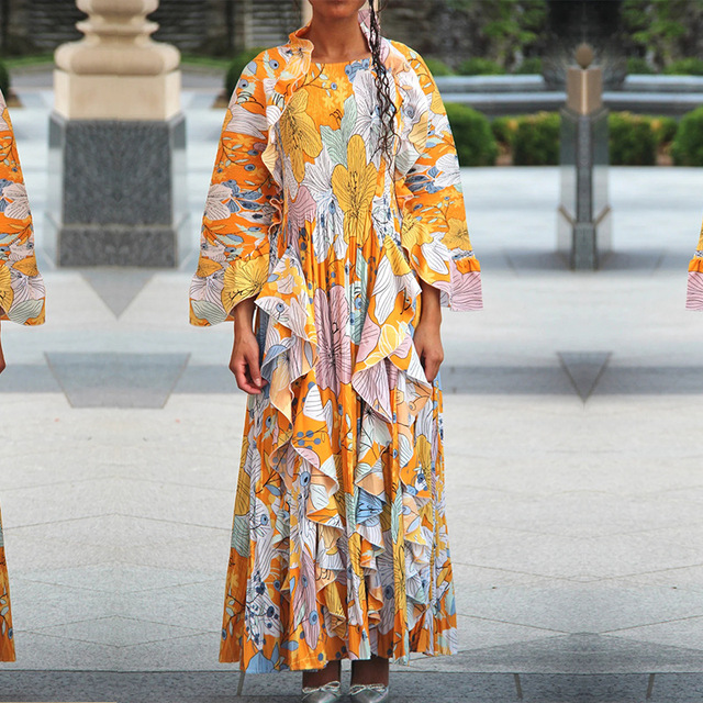 2026 Latest Design Hot Selling Fashion Ruffled Edge Dress Women's Loose Plus Size Batwing Sleeve Pleated Maxi Dress