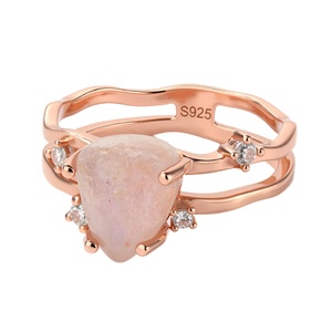 925 Sterling Silver Rose Gold Raw <b>Stone</b> Ring Unique Crystal Engagement Jewelry Birthday Anniversary Christmas Gift for Women - Product Image 4