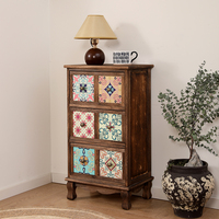 Meuble de rangement rustique en bois antique léger et de grande capacité pour salon, avec plusieurs tiroirs