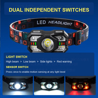 Lampe frontale LED rechargeable Type-C 18650 200 Lumens XPE 4SMD Lumière blanche 2SMD Lumière rouge pour le camping, la course à pied et la réparation