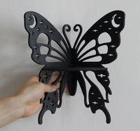 Étagère murale papillon en bois noir faite à la main, découpe lune et étoile, étagère flottante multifonction moderne, support mural de présentation